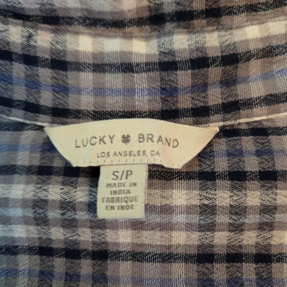 Lucky Brand Womens Small Tiny Plaid Blue Button Up Long Sleeve Pockets‎ Cowgirl - Picture 11 of 13